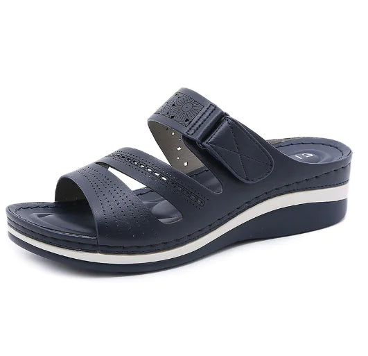 ComfortLift – Sandalias con cuña y doble velcro para mujer, tallas grandes