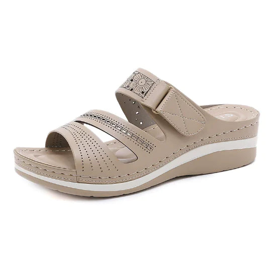 ComfortLift – Sandalias con cuña y doble velcro para mujer, tallas grandes