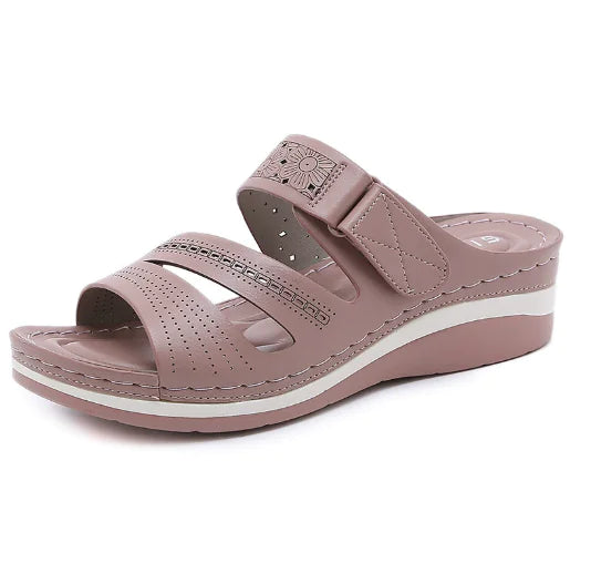 ComfortLift – Sandalias con cuña y doble velcro para mujer, tallas grandes