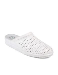Zueco sanitario anatómico en piel blanca marca JAVER-Postigo con perforaciones