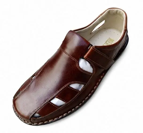 Sandalias de cuero con velcro para hombre suela vulcanizada